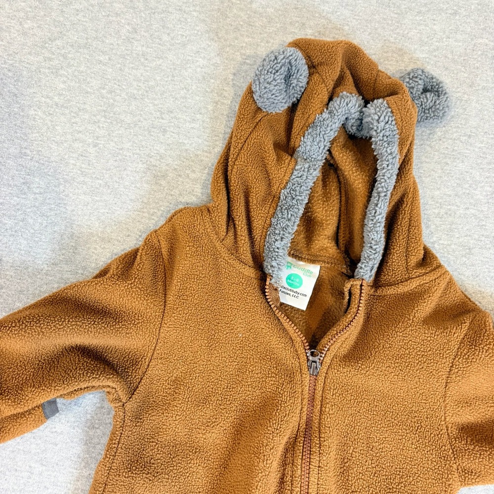Cuddle Club Fleece Bunting Baby 3-6 Months Brown Bear Hooded One Piece Suit